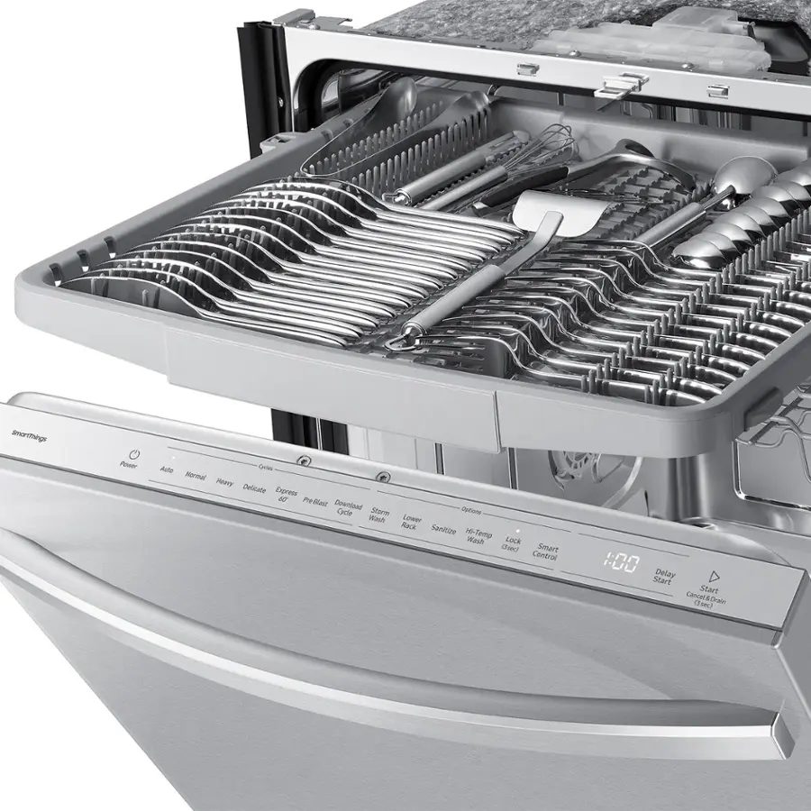 Alt View 19. Samsung - AutoRelease Dry Smart Built-In Stainless Steel Tub Dishwasher with 3rd Rack, StormWash, 46 dBA - Stainless Steel.