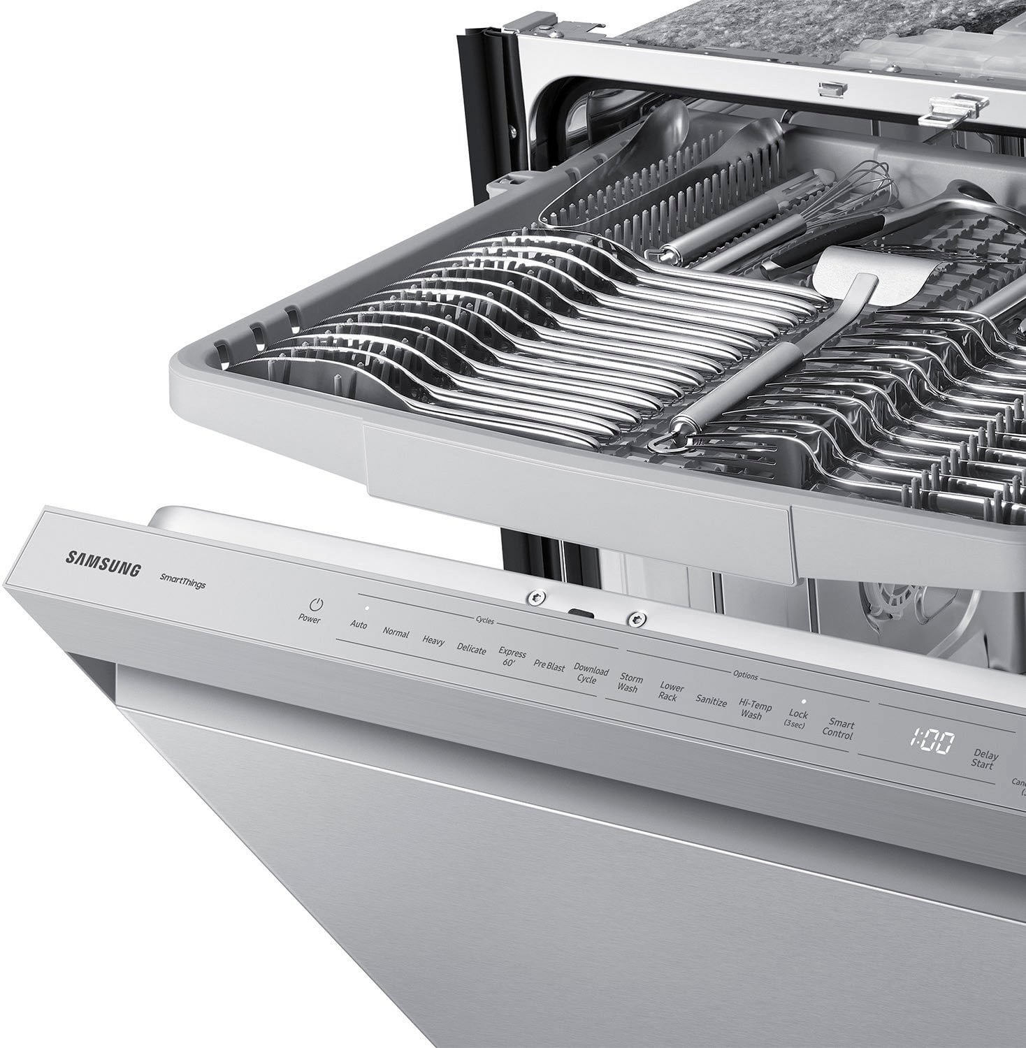 Alt View 19. Samsung - AutoRelease Dry Smart Built-In Stainless Steel Tub Dishwasher with 3rd Rack, StormWash, 46 dBA - Stainless Steel.