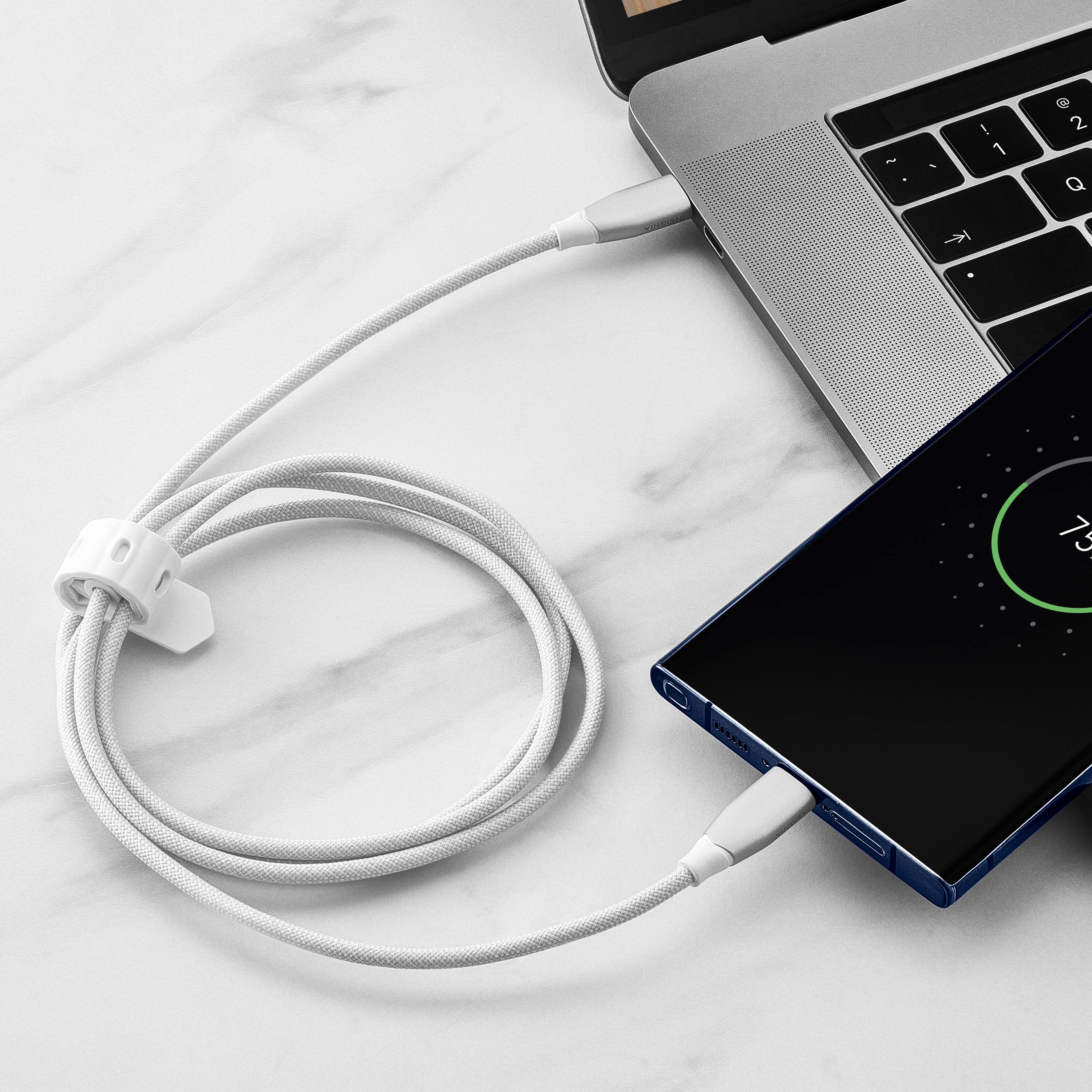Left. Insignia™ - 4' USB-C to USB-C Charge-and-Sync Cable with Braided Jacket - White.
