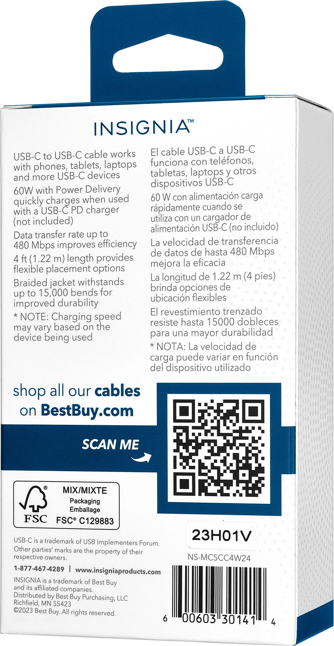 Alt View 14. Insignia™ - 4' USB-C to USB-C Charge-and-Sync Cable with Braided Jacket - White.