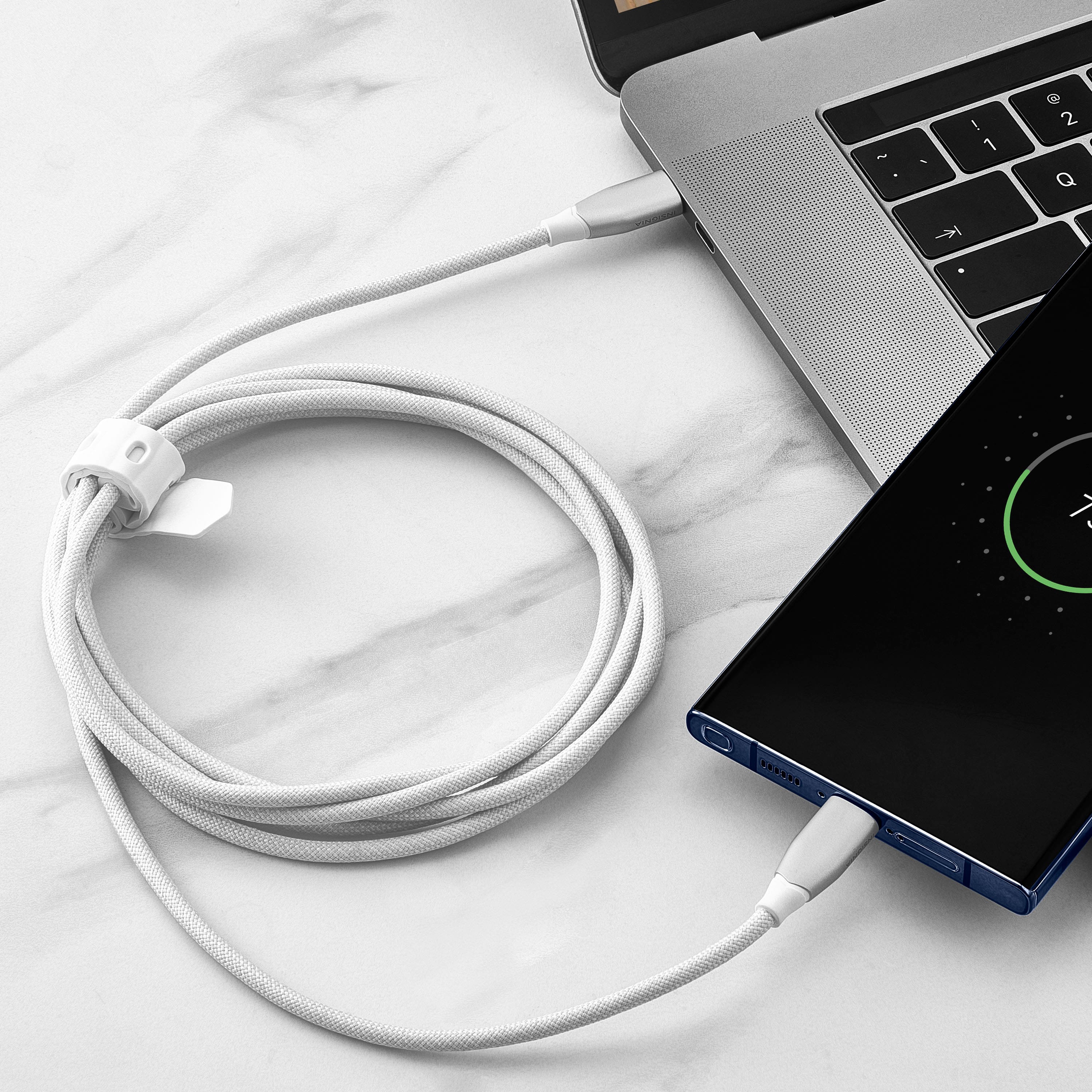 Left. Insignia™ - 7' USB-C to USB-C Charge-and-Sync Cable with Braided Jacket - White.