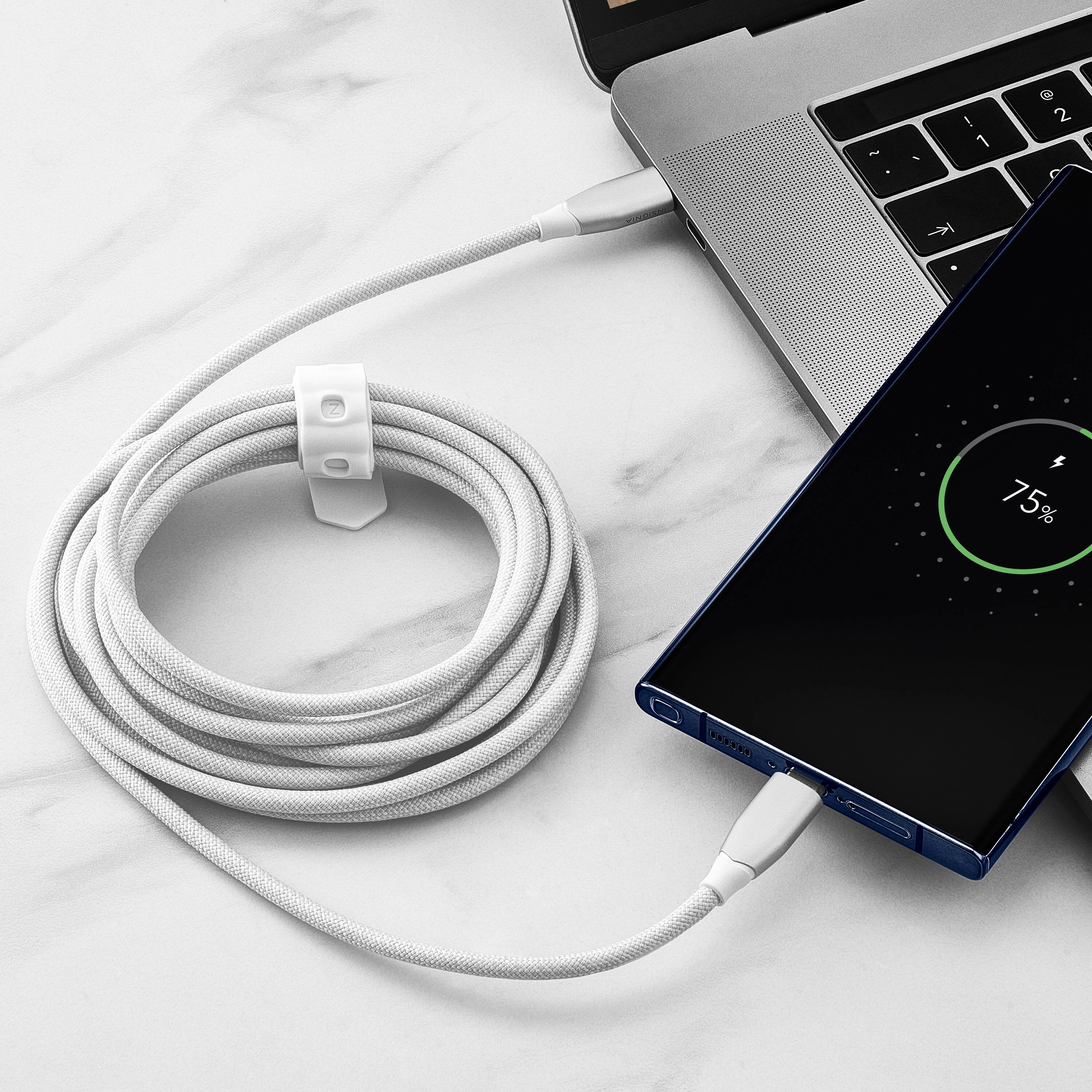 Left. Insignia™ - 10' USB-C to USB-C Charge-and-Sync Cable with Braided Jacket - White.