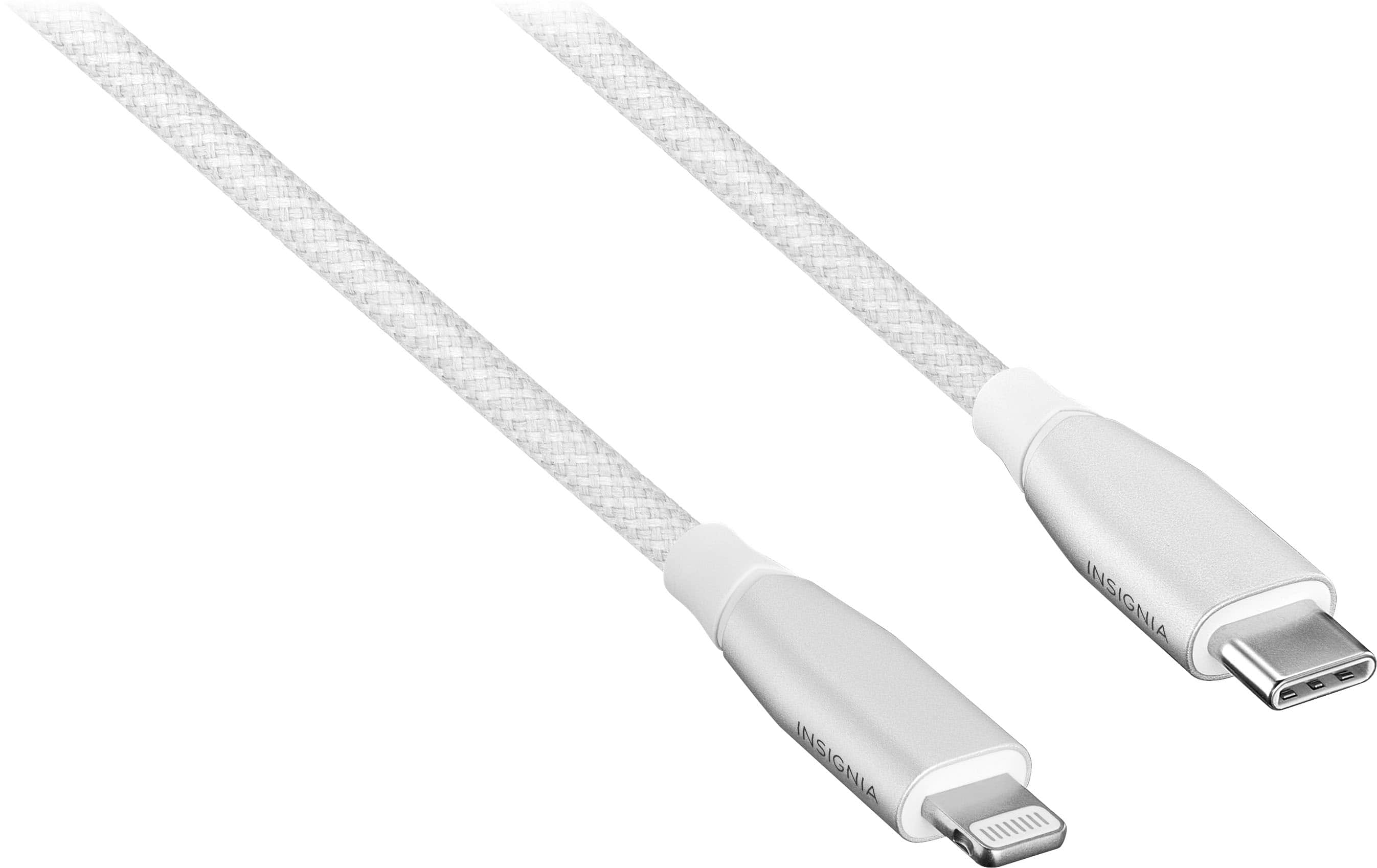 Angle View: Insignia™ - 4' USB-C to Lightning Charge-and-Sync Cable with Braided Jacket - White