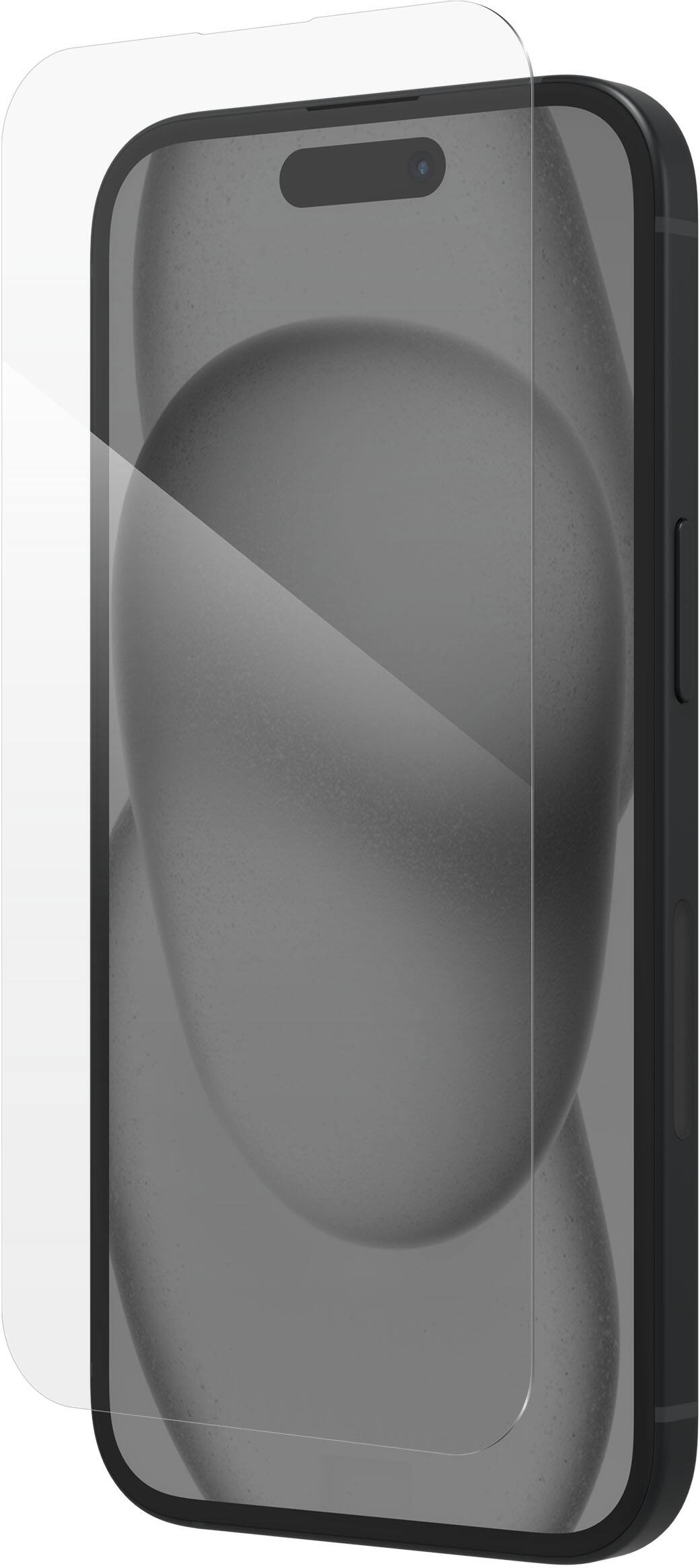 Left. ZAGG - Glass Elite Maximum Impact & Scratch Screen Protector for Apple iPhone 15 - Clear.