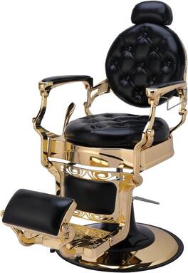 Winado - Vintage Heavy Duty Recline Barber Chair Salon Beauty All Purpose Equipment with Towel Rack, Removable Headrest, Footrest - Black/Gold
