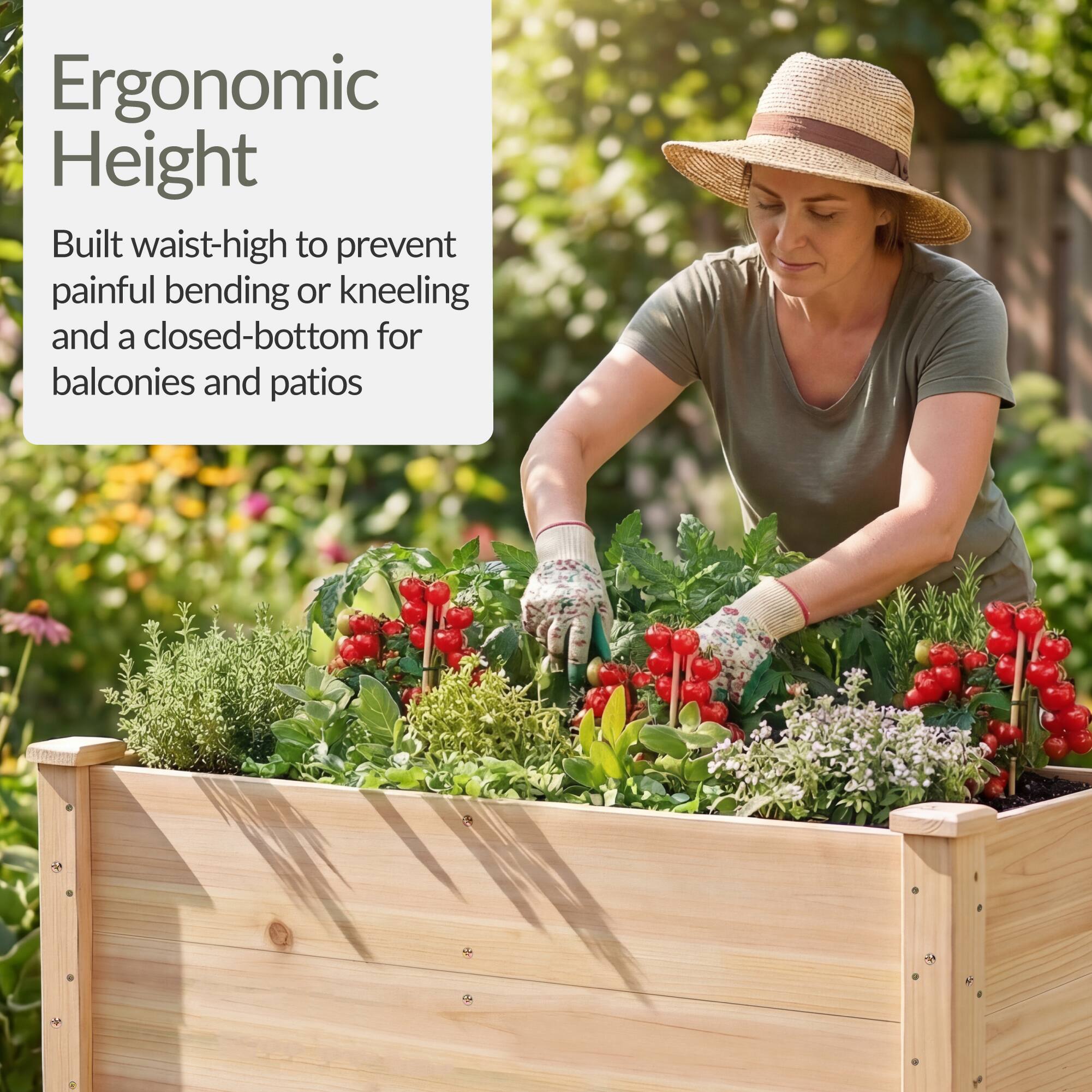 Ergonomic Height

Built waist-high to prevent painful bending or kneeling and a closed-bottom for balconies and patios