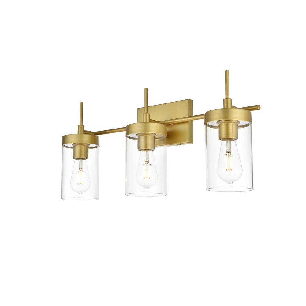 Alt View 1. Living District - Benny 3 light Brass and Clear Bath Sconce - Brass And Clear.