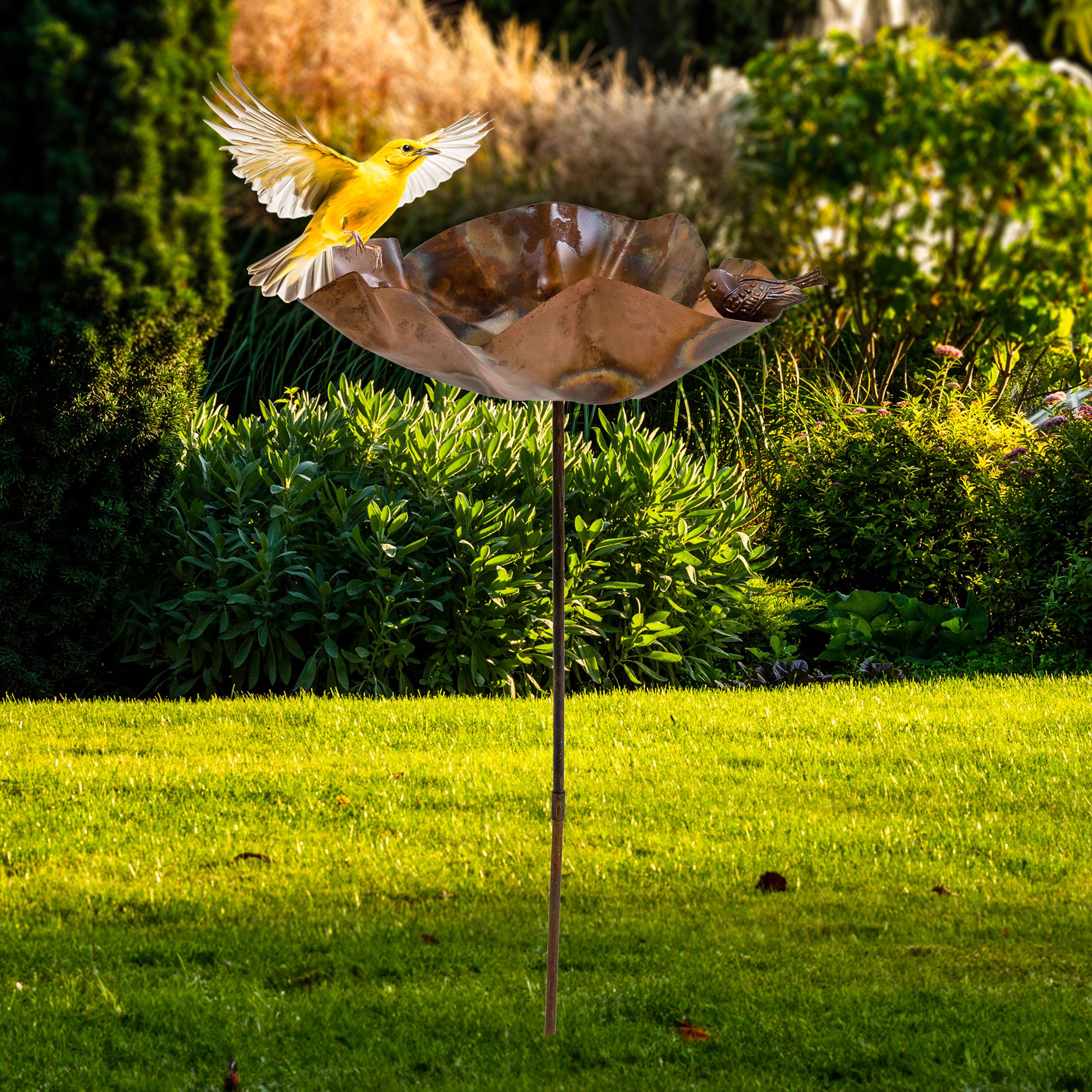 Alt View 7. Sunnydaze - Staked Metal Bird Bath with Bird Figurine - 34" - Copper.