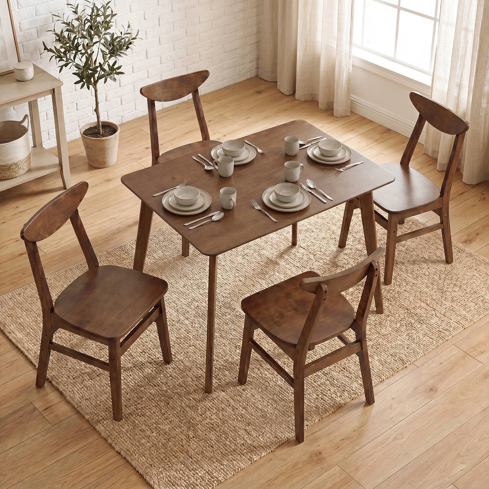 Alt View 3. Gymax - Gymax 5PCS Solid Wood Dining Table Set Mid Century Kitchen Table & Chairs Set for 4 - Brown.