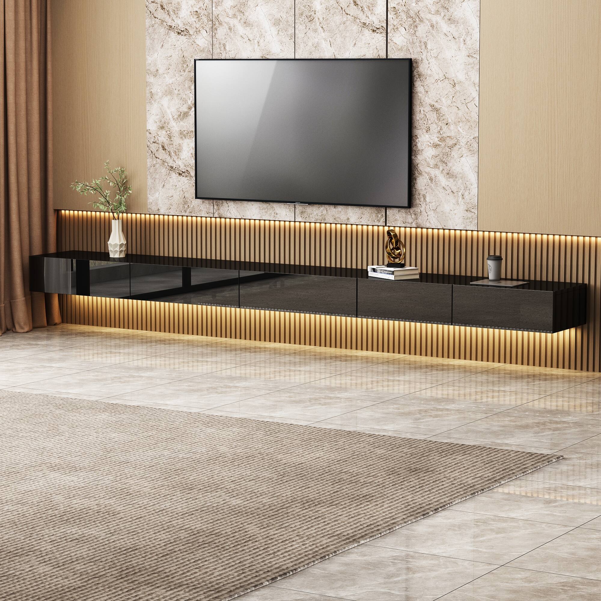Alt View 8. Famapy - Famapy Floating TV Stand: Perfect for 60+ Inch TVs, Wall - Mounted, Multi - Install & LED - Lit Magic - Black.