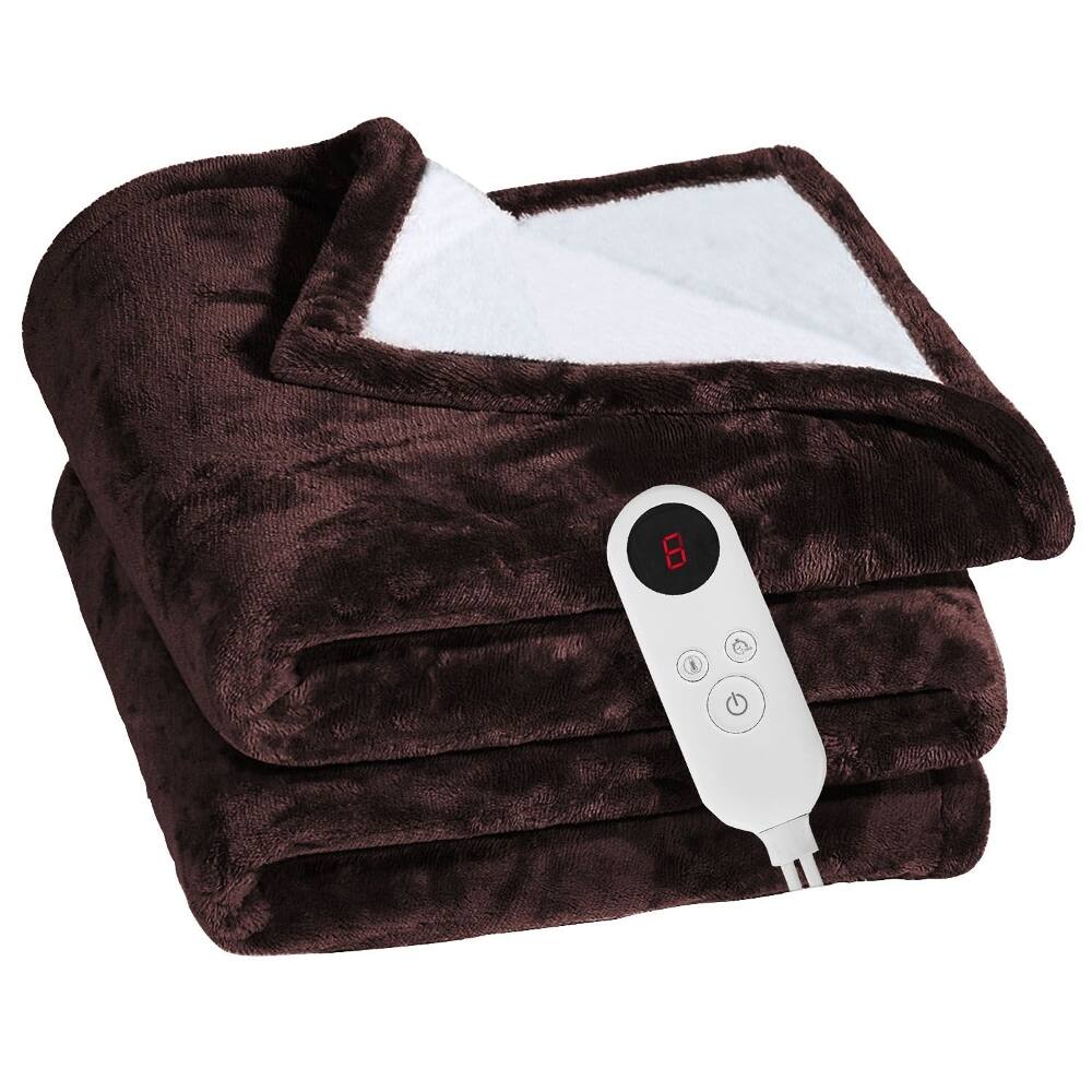 Alt View 6. Loheer - Loheer Electric Heated Flannel Throw Blanket 6 Heat Settings 59x50in - Coffee.
