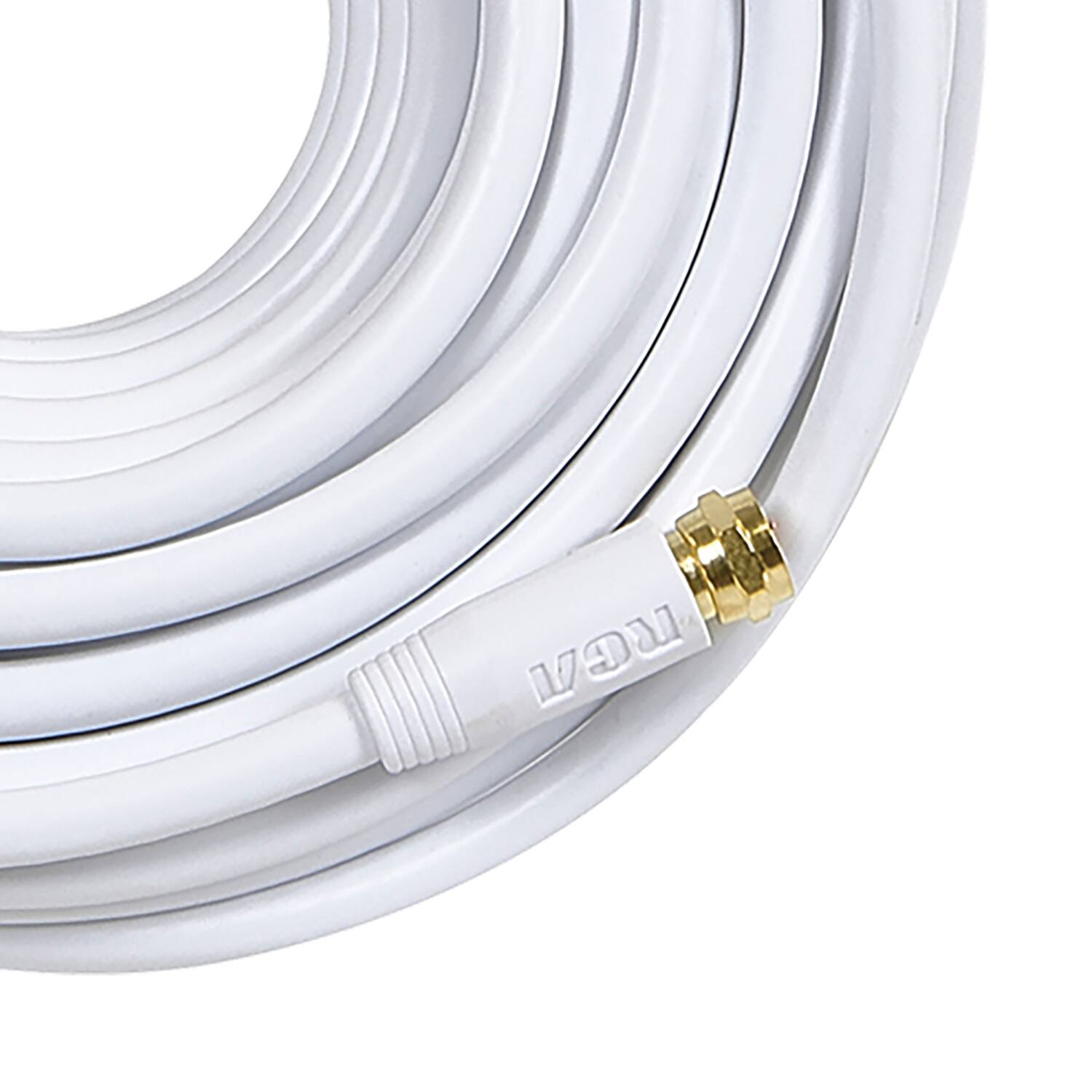 Left. RCA - RG6 Coaxial Cable 50 Ft with F-Connectors - White.