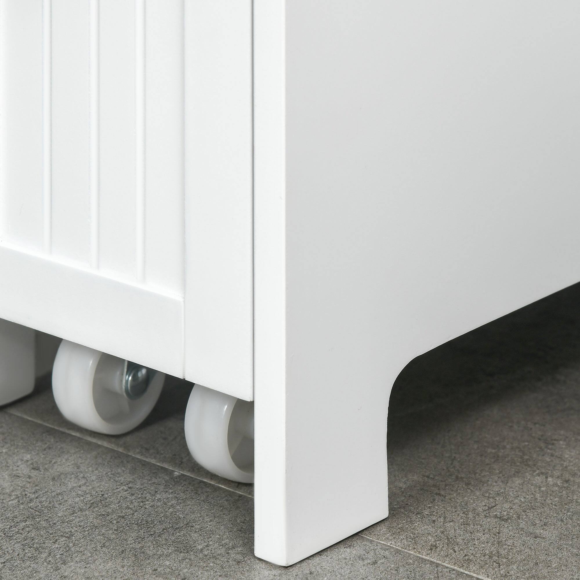 Alt View 8. Kleankin - Bathroom Cabinet, Freestanding Storage Cabinet, Toilet Paper Holder with Two Drawers, Side Towel Rack, and Wheels - White.