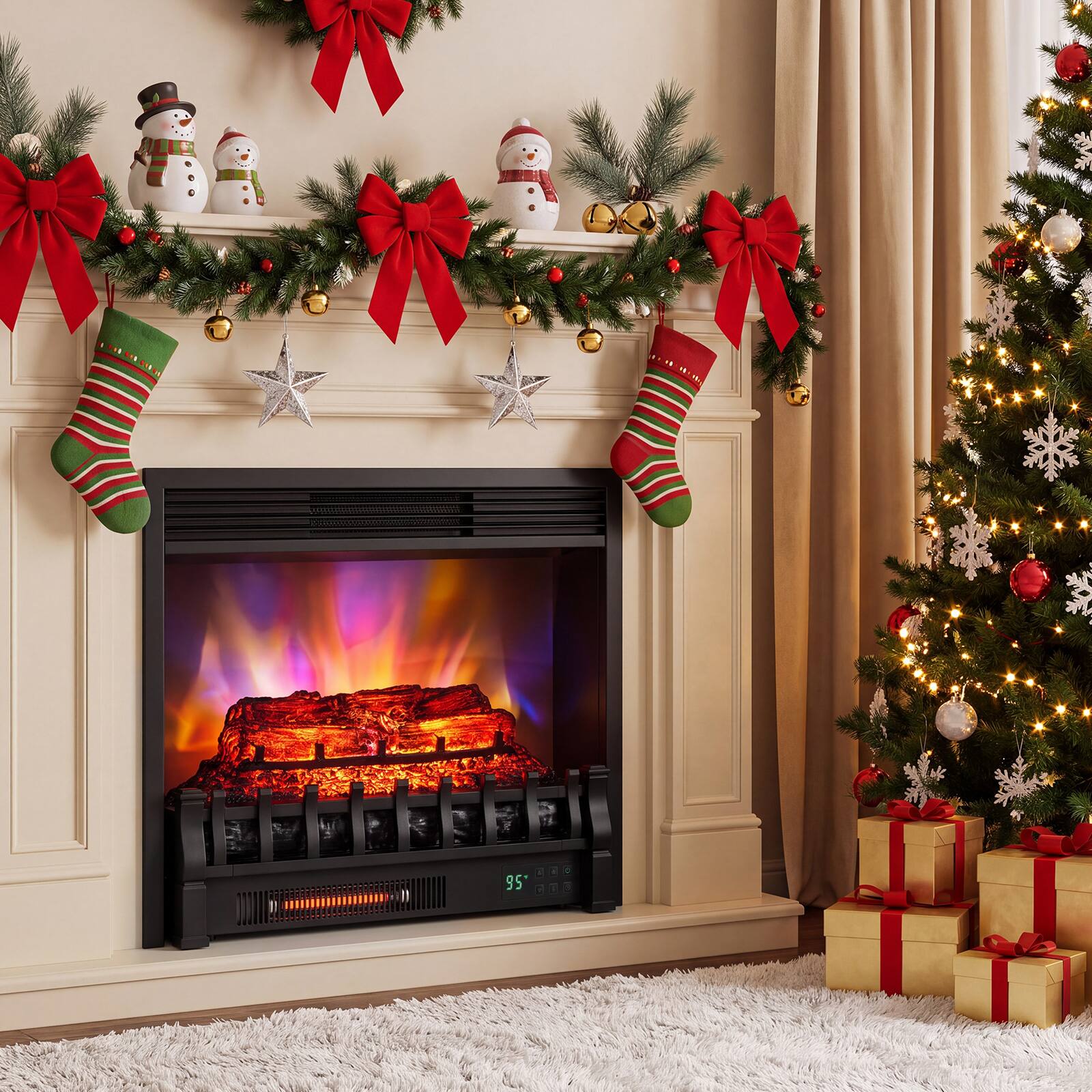 Alt View 2. Costway - Costway 23" WiFi Fireplace Insert Pinewood Set with App & Remote, 5 Flame Modes, 1500W - 23" Black.