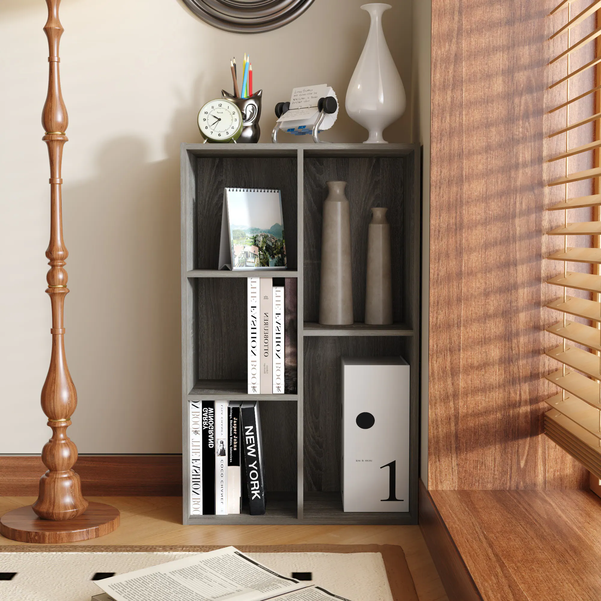 HOMLUX - 5-Cube 31.5" Wooden Reversible Open Bookcase for Office, Living Room - Gray