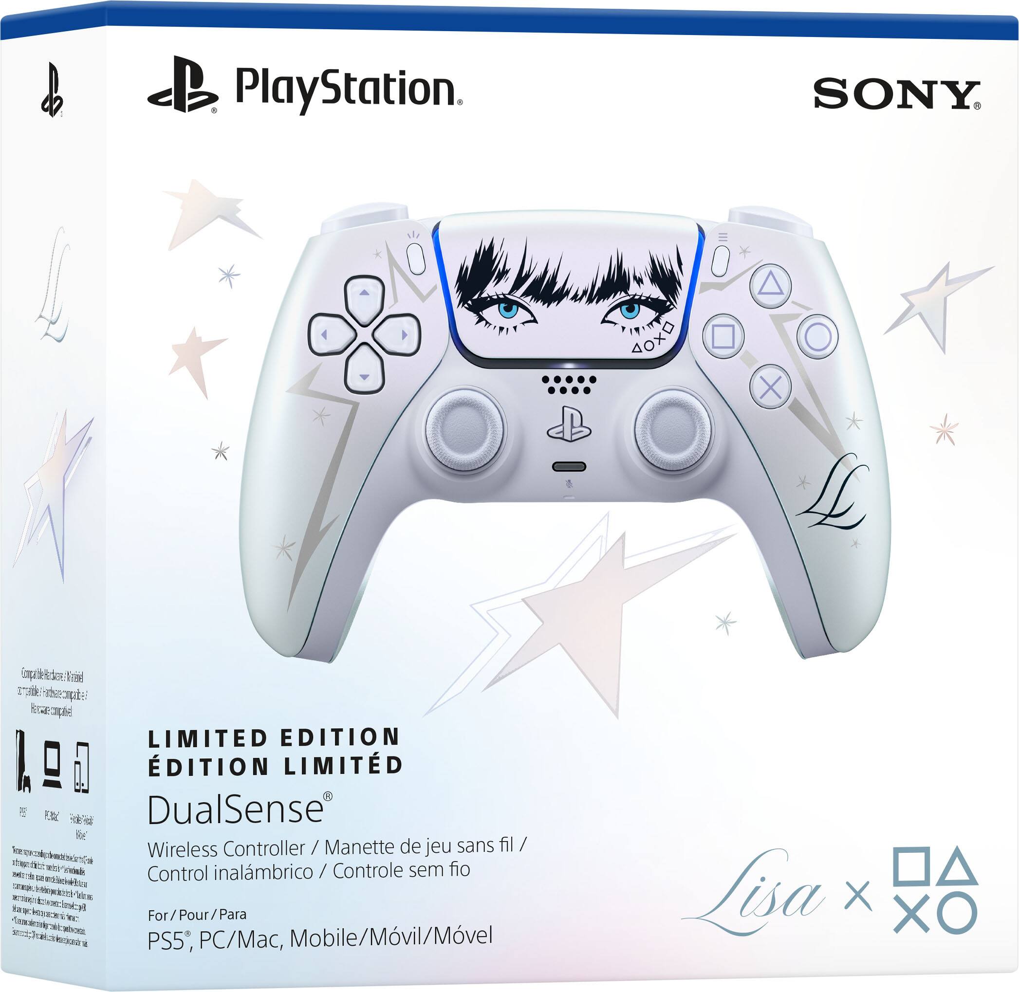 ob  
PlayStation  
SONY  
AOXD  
O  
Recend companible compativel LIMITED EDITION DITION LIMITD PSS deles DualSense Moe' kcal Wireless Controller / Manette de jeu sans fil / streen www.com/gode-machichie.com 3 Pricium Control inalmbrico / Controle sem fio  
For/Pour/Para PS5 PC/Mac, Mobile/Mvil/Movel  
Lisa X