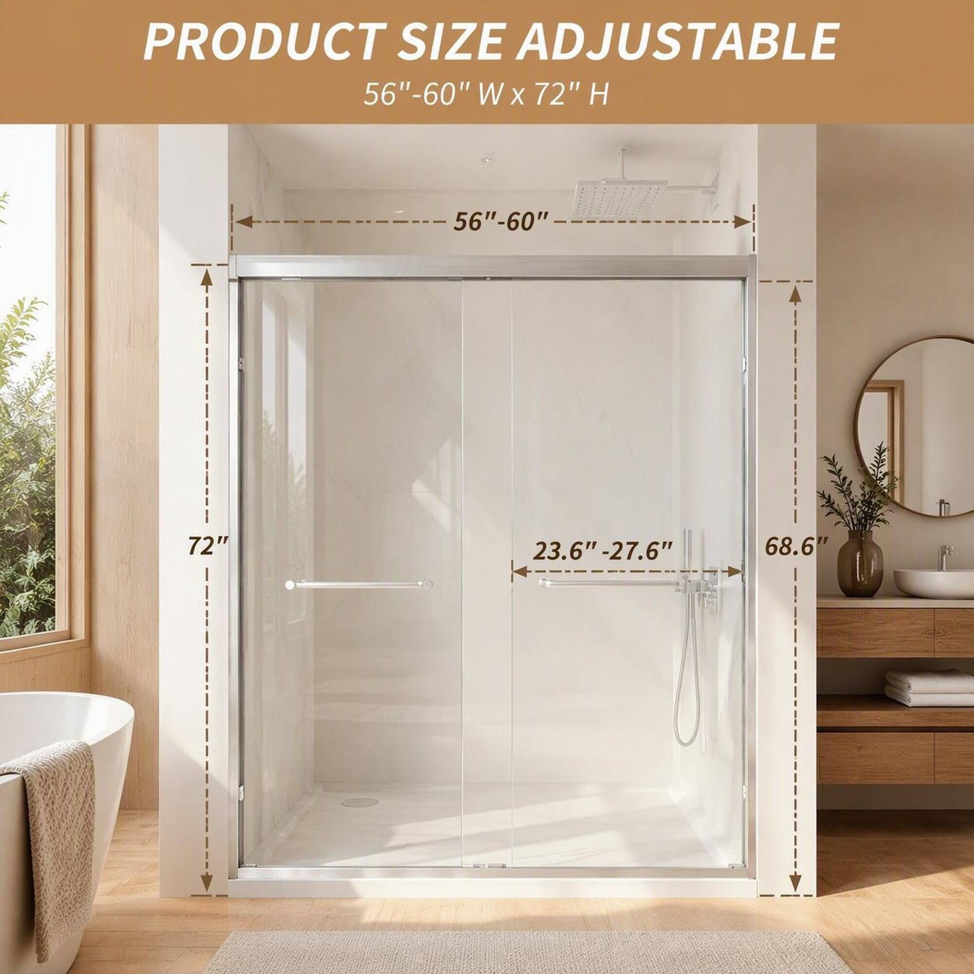 PRODUCT SIZE ADJUSTABLE  
56"-60" W x 72" H  
56"-60"  
72"  
23.6" - 27.6"  
68.6"