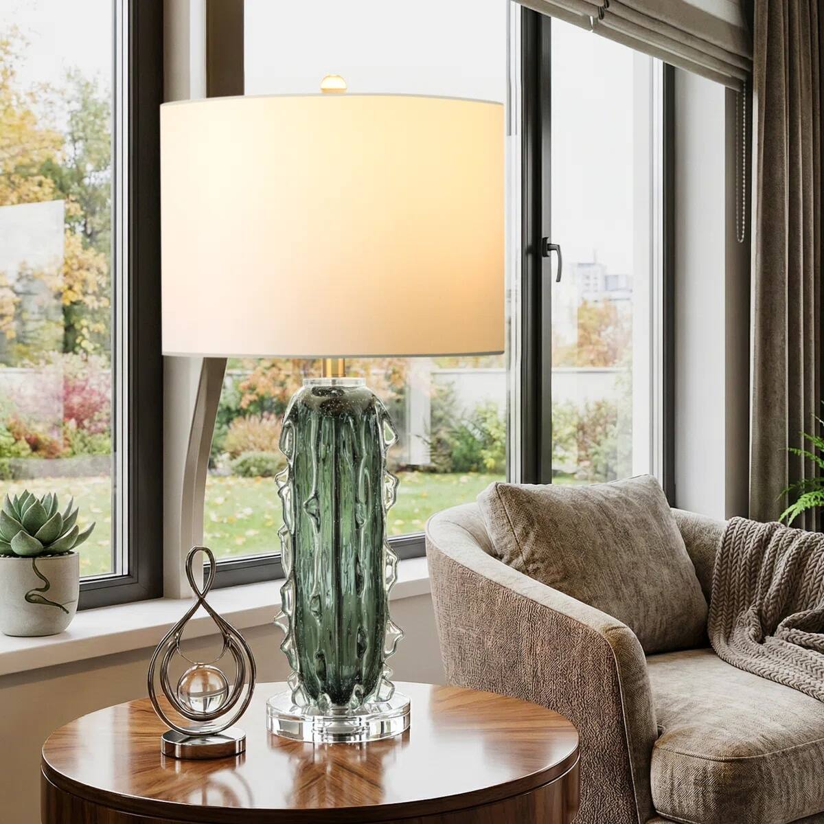 Alt View 2. partphoner - Modern Textured Green Glass Table Lamp - Green.