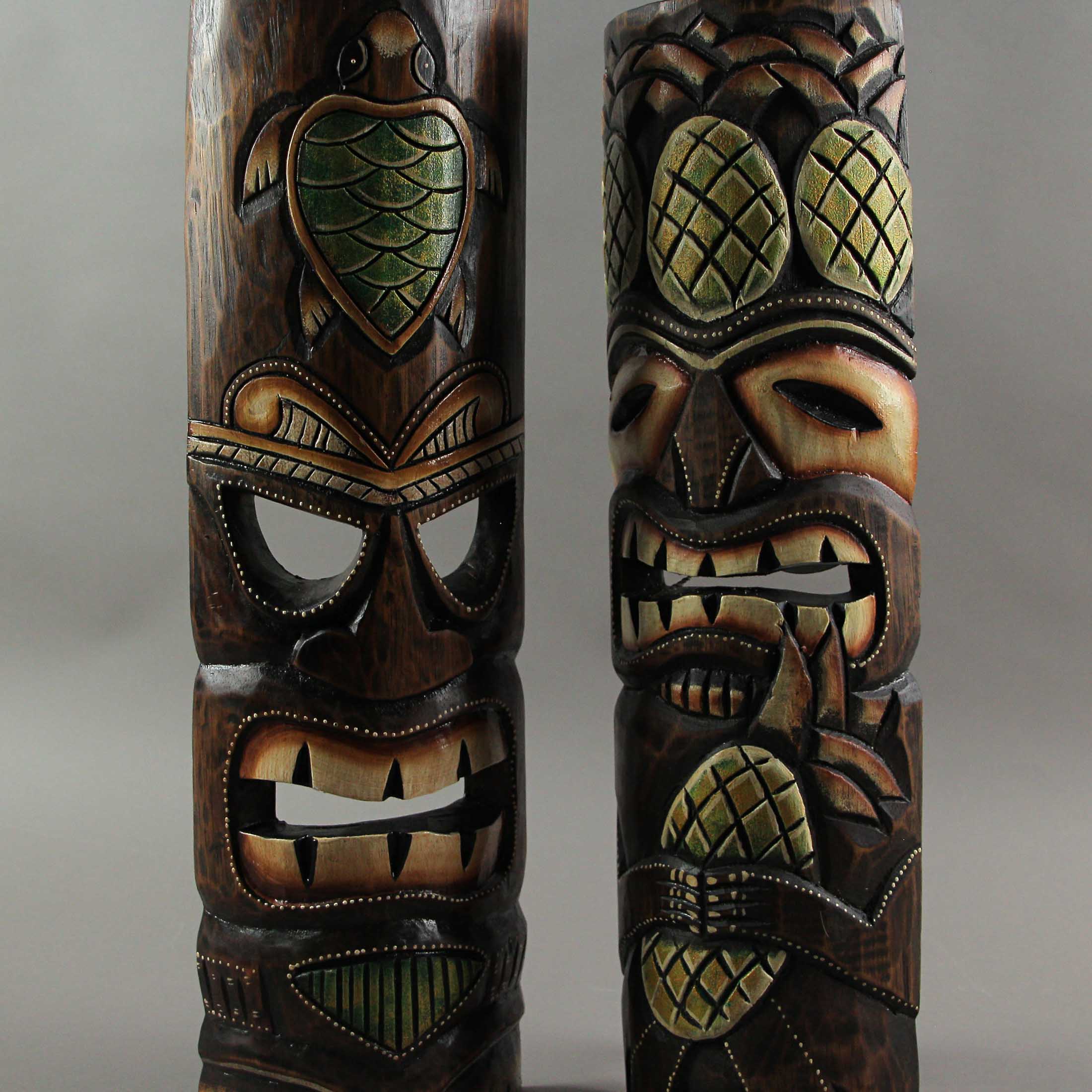 Alt View 5. J.D. Yeatts - Hand Crafted Wooden Tiki Wall Masks 20 Inch Set of 2 Pineapple / Sea Turtle - Multicolored.