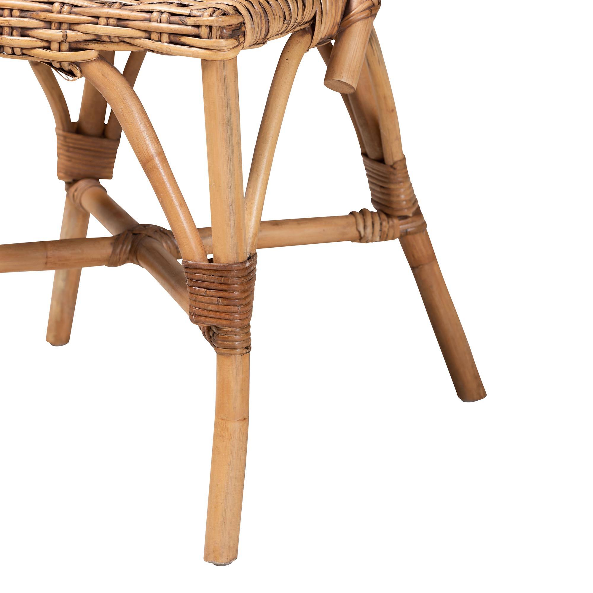 Alt View 2. bali & pari - Neola Modern Bohemian Natural Rattan 2-Piece Dining Chair Set - Natural Brown.