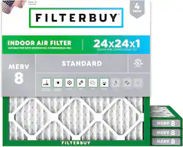 Filterbuy - 24x24x1 MERV 8 Dust & Allergy Defense, Electrostatic Pleated HVAC AC Furnace Air Filters Replacement (4-Pack) - Silver