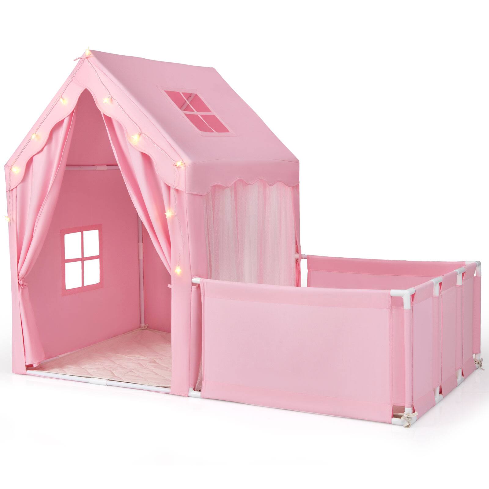 Alt View 9. Gymax - Gymax Kids Play Tent w/Playpen Yard Door Curtains Windows Star Lights for Boys Girls Pink - Pink.