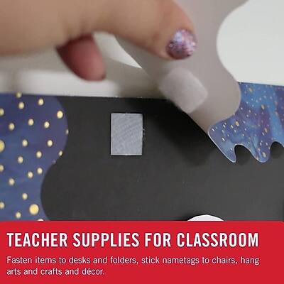 TEACHER SUPPLIES FOR CLASSROOM  
Fasten items to desks and folders, stick nametags to chairs, hang arts and crafts and decor.