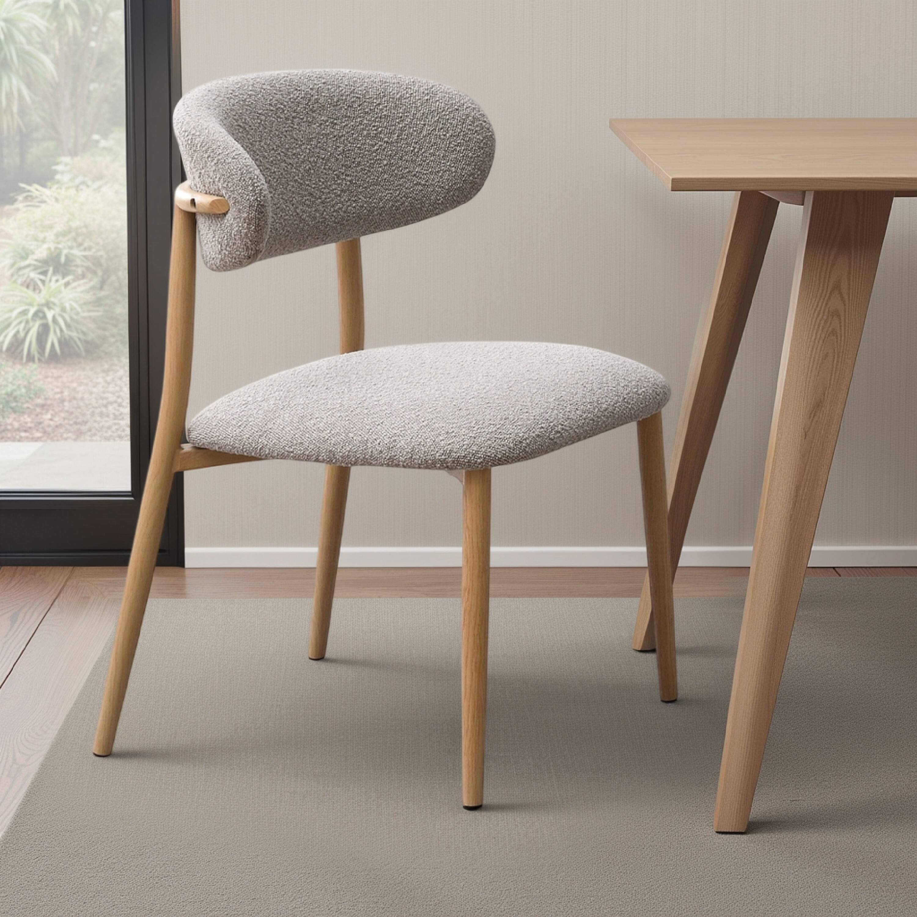 Alt View 5. Manhattan Lane - Kacie Side Dining Chair Set of 2, Gray Boucle, Natural Brown Wood - Gray, Natural Brown.