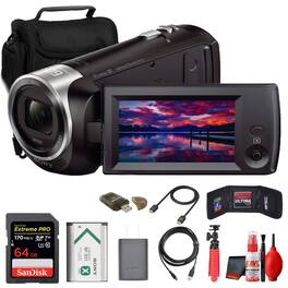 Sony - HDR-CX405 HD Handycam Bundle + 64GB Memory Card + Bag + Tripod + Card Reader + Cleaning Kit + Accessories