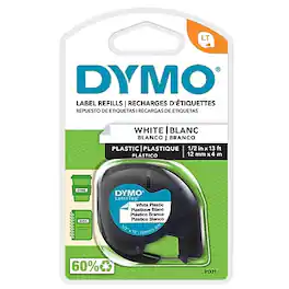 DYMO - LetraTag 91331 Label Maker Tape, 1/2" x 13' - Black on White