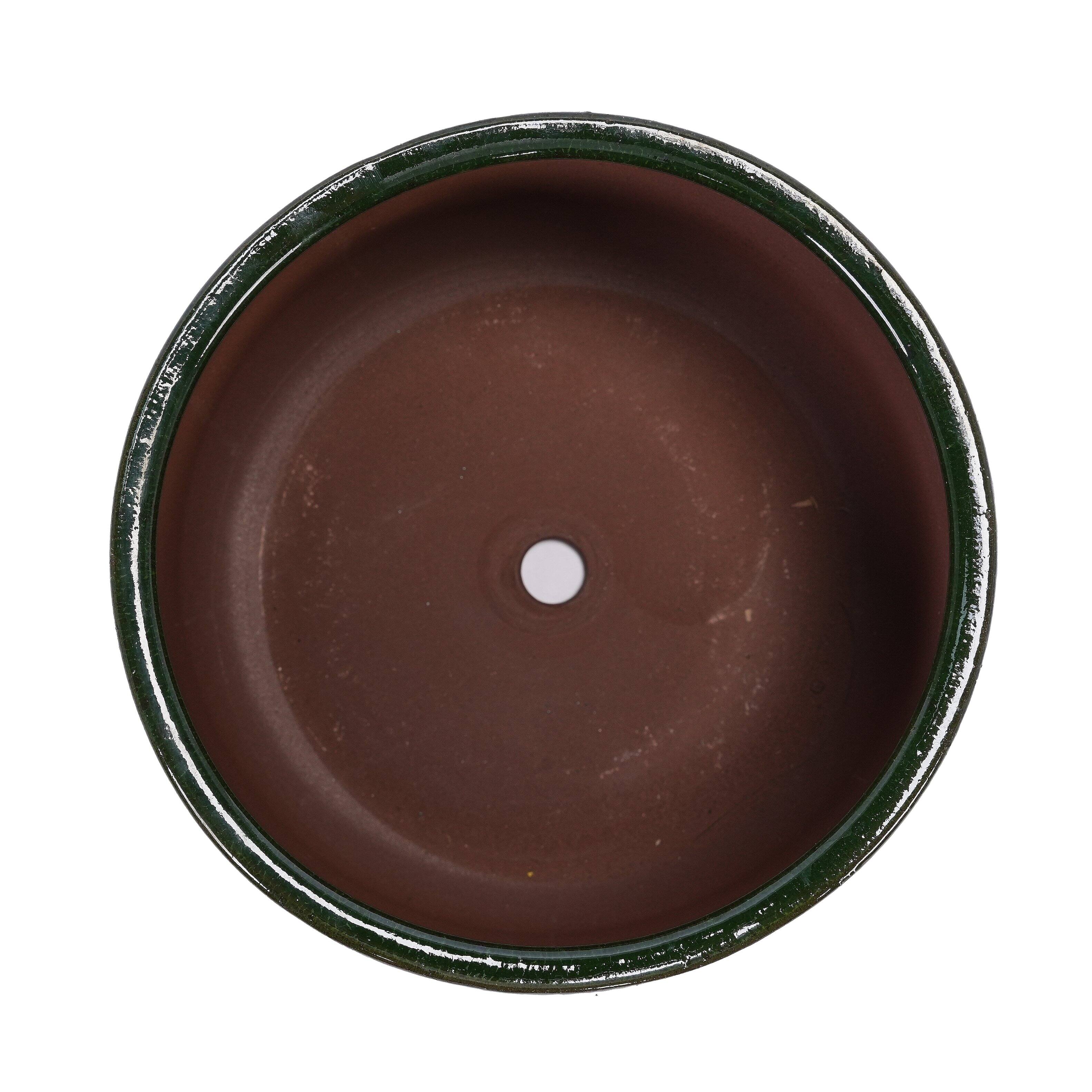 Alt View 6. Loheer - Ceramic Planter Set Loheer Handmade Glazed Plant Pots Set of 4 Deep Green Clay Pots with Drainage for Indoor Outdoor.