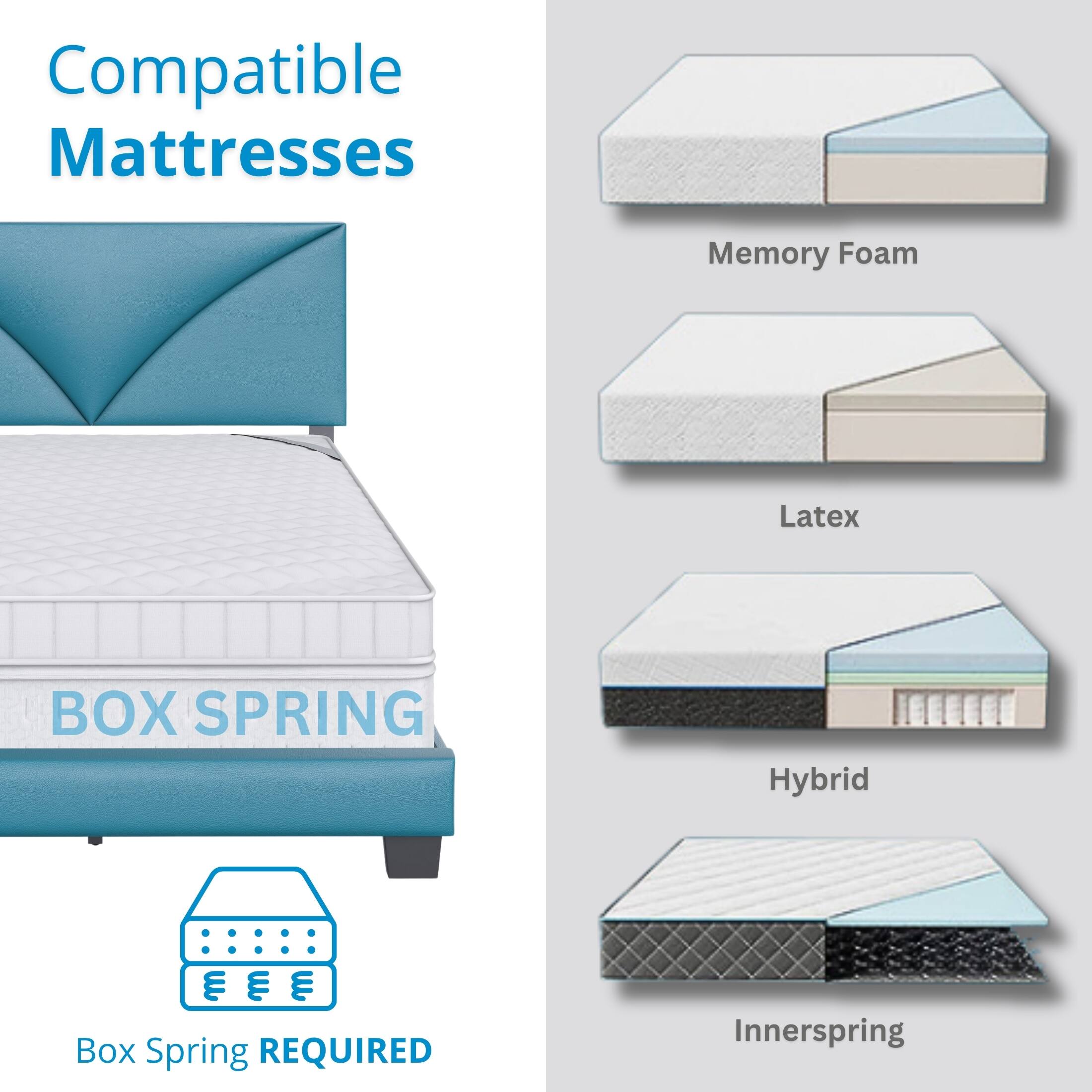 Compatible Mattresses

- Memory Foam
- Latex
- Hybrid
- Innerspring

BOX SPRING

Box Spring REQUIRED