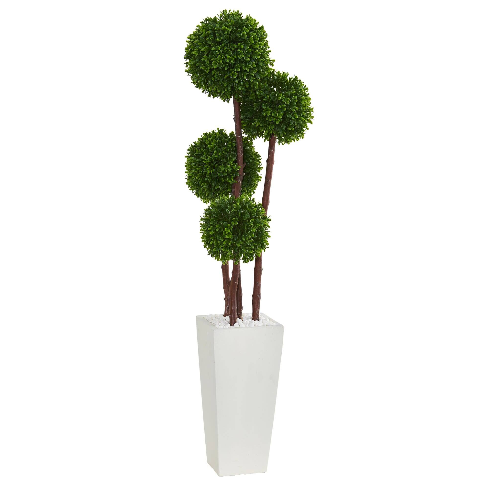 Front. BreeBe - 4' Boxwood Topiary in Planter UV Resistant (Indoor/Outdoor) - Green.