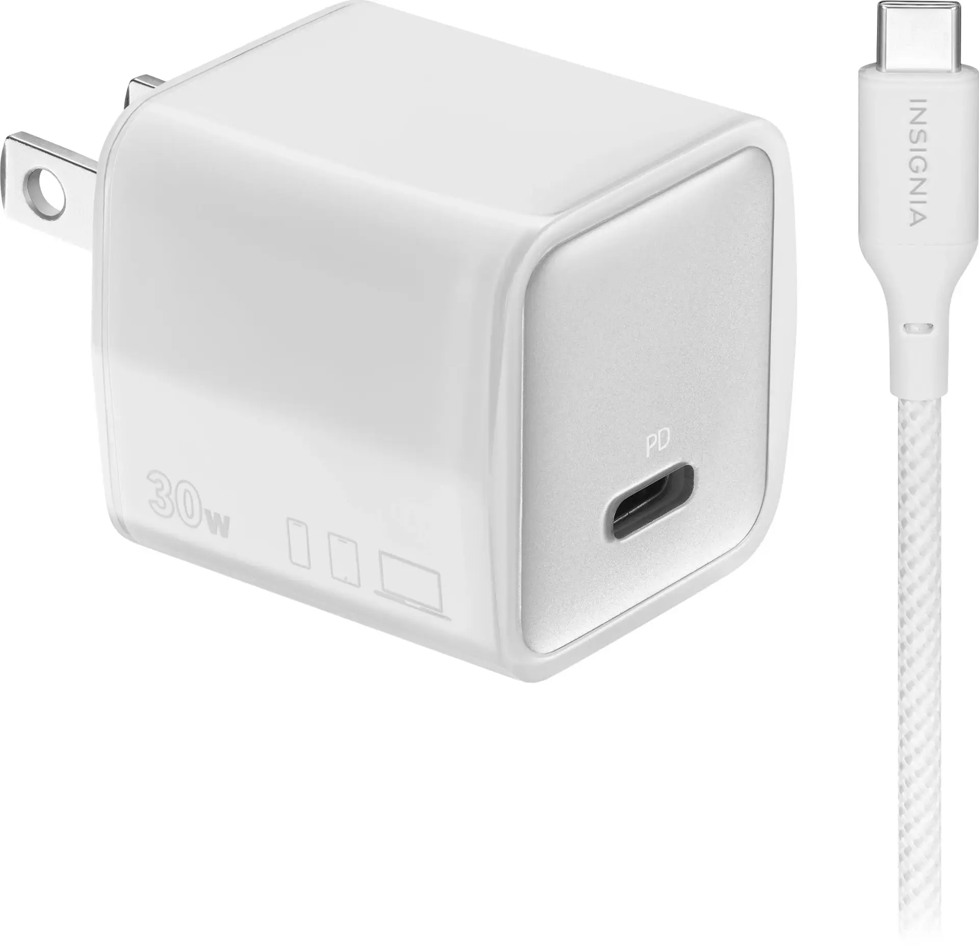 Insignia™ 30W USB C Foldable Compact Wall Charger Bundle with 6’ USB C