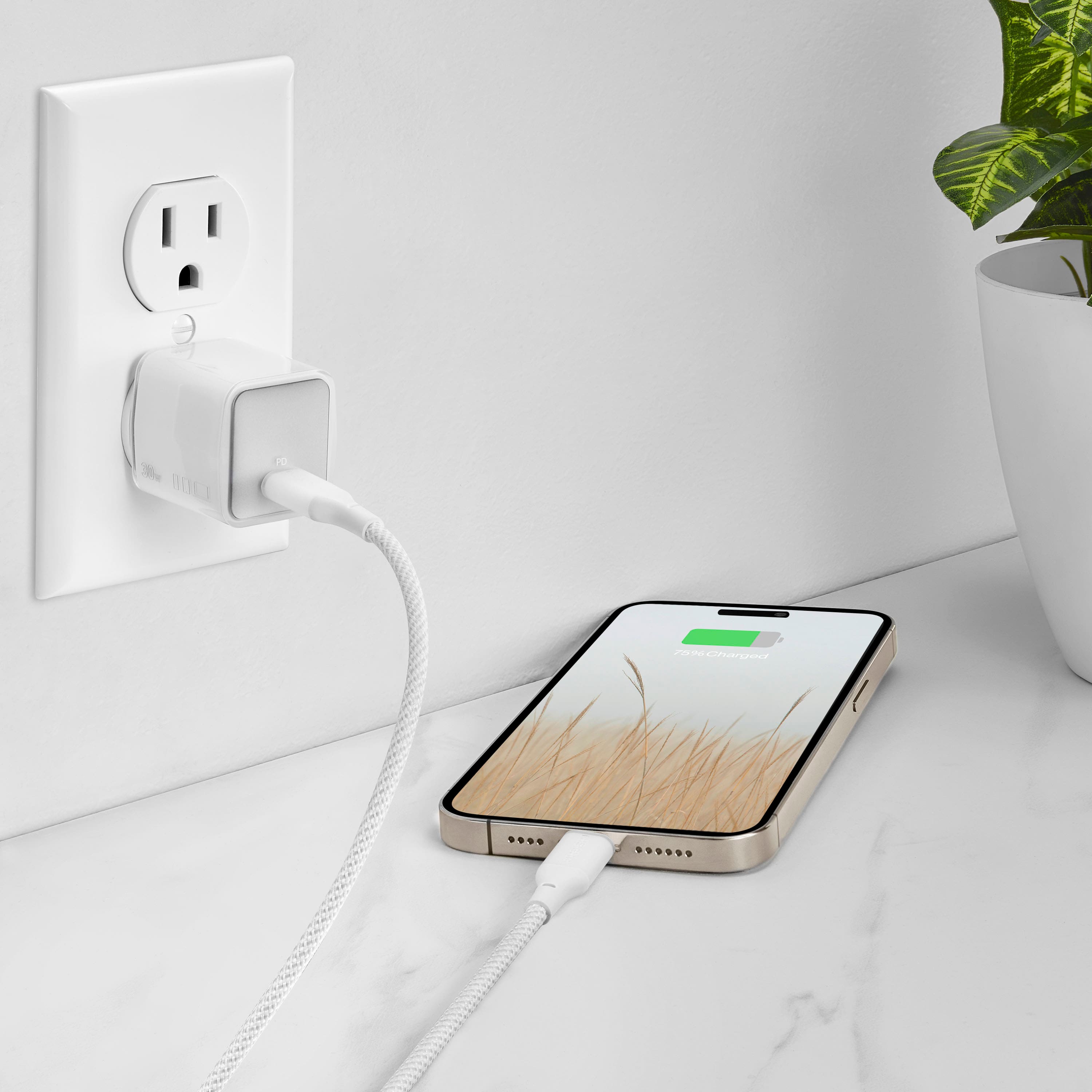 Alt View 22. Insignia™ - 30W USB-C Foldable Compact Wall Charger Bundle with 6’ USB-C to C cable for Smartphones, Tablets and More - White.