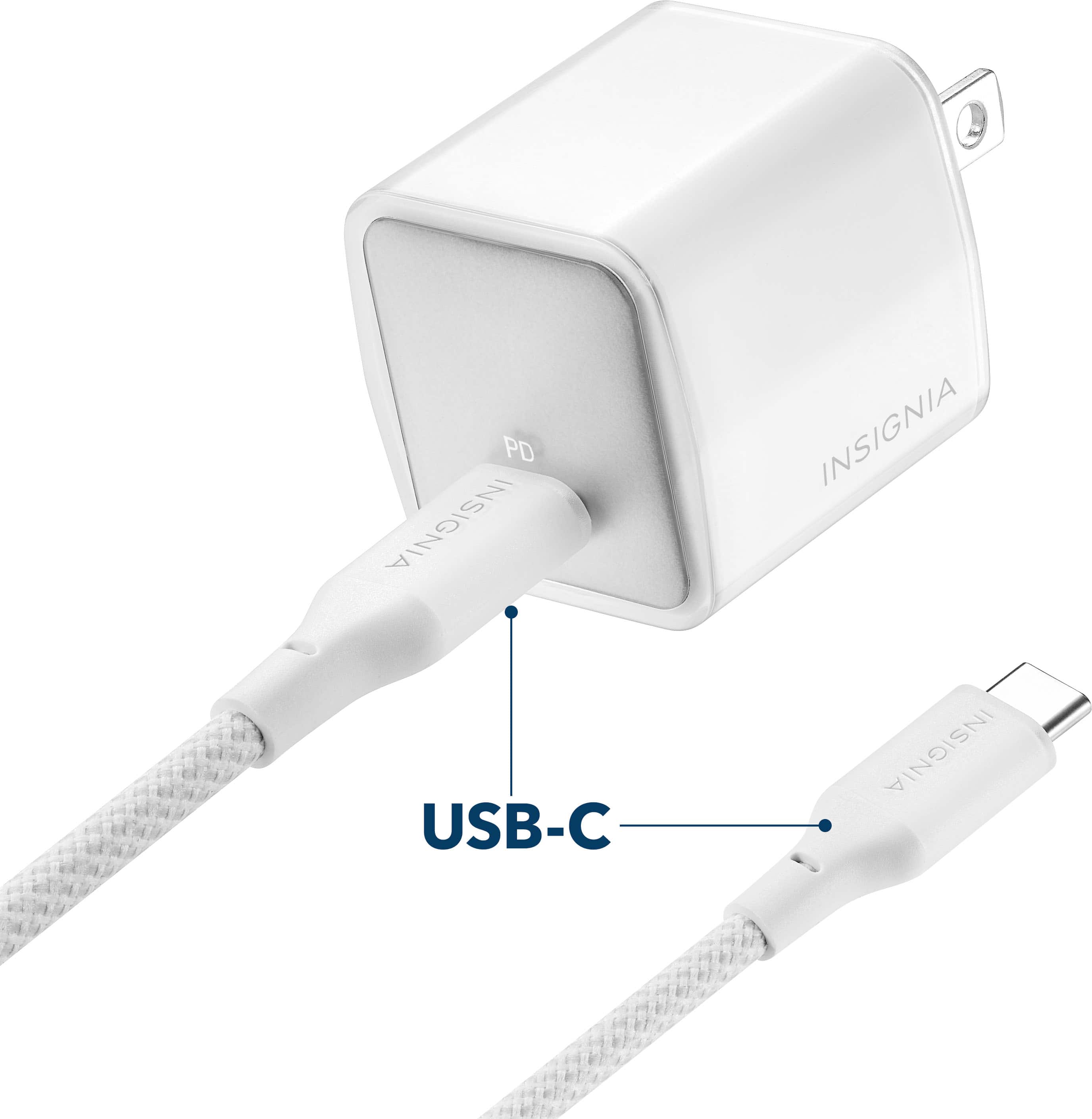 Alt View 24. Insignia™ - 30W USB-C Foldable Compact Wall Charger Bundle with 6’ USB-C to C cable for Smartphones, Tablets and More - White.