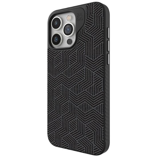 Front. ZAGG - London Snap MagSafe Compatible Case with Stylish Fabric Exterior for Apple iPhone 15 Pro Max - Black.