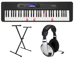 Casio - LK-S450 Premium Pack with 61 Key Keyboard, Stand, AC Adapter, and Headphones - Black - Front_Zoom