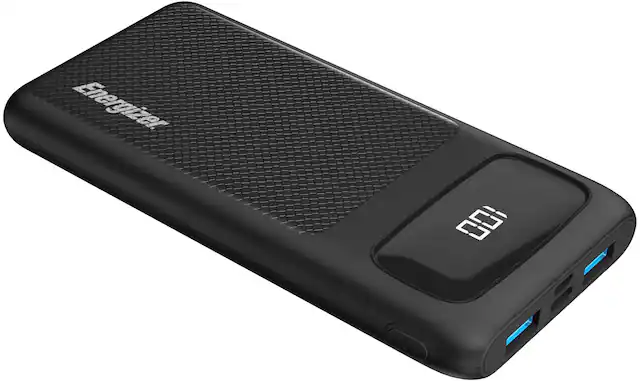 Front. Energizer - Ultimate Lithium 10,000 mAh 3-Port 22.5W Fast PD USB-C Universal Portable Battery Charger Power Bank with LCD Display - Black.
