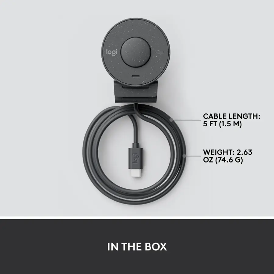 In the box: Logi 8 Logi cable length: 5 ft (74.6 inches) Weight: 2.63 oz (74.6 grams)