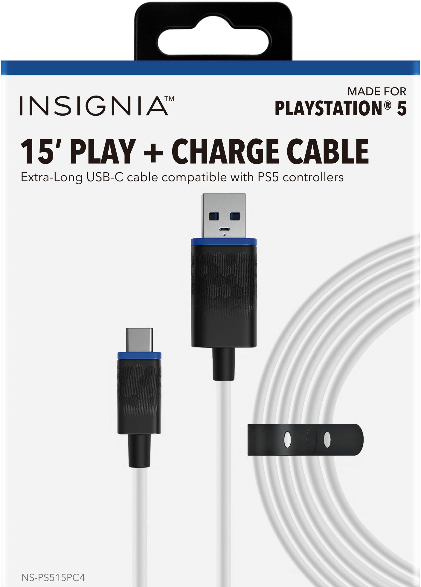 Insignia™ Extra-long 15' USB-C Charge and Play Cable for PlayStation 5  DualSense controllers and other USB devices White/Black/Blue NS-PS515PC4 -  Best Buy