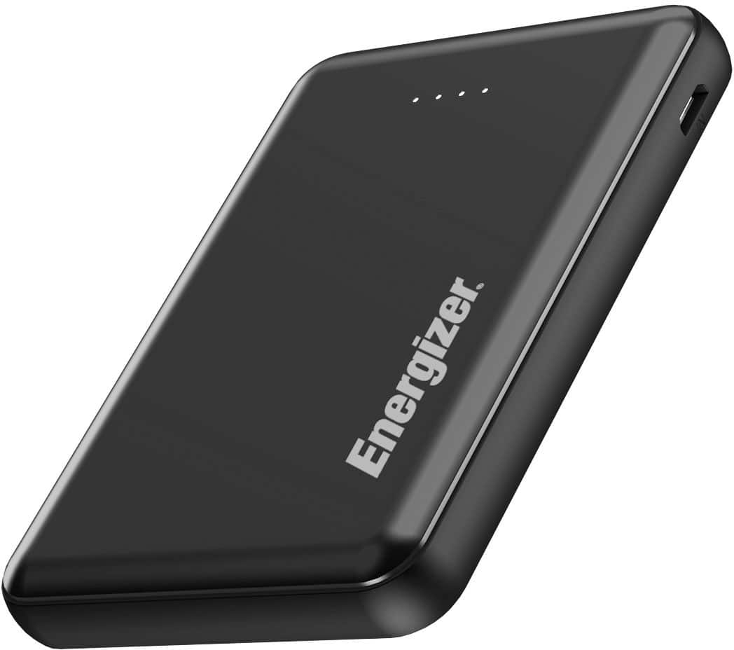 Angle. Energizer - MAX 5,000 mAh Ultra-Slim, 3-Port USB-C High Speed Universal Portable Charger Power bank, Charges Three Devices at Once - Black.