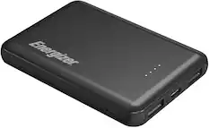 Front. Energizer - MAX 5,000 mAh Ultra-Slim, 3-Port USB-C High Speed Universal Portable Charger Power bank, Charges Three Devices at Once - Black.