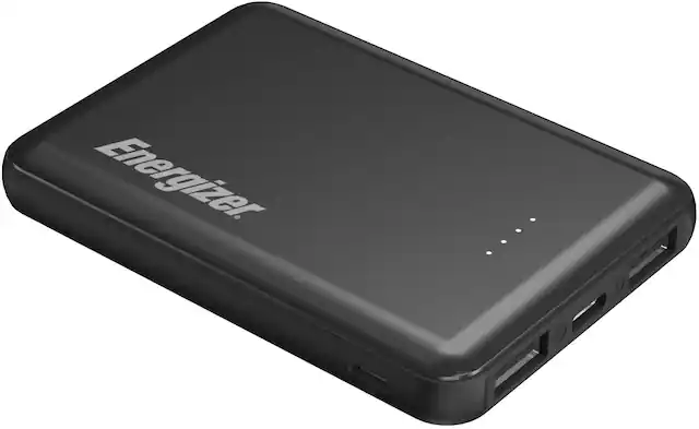 Front. Energizer - MAX 5,000 mAh Ultra-Slim, 3-Port USB-C High Speed Universal Portable Charger Power bank, Charges Three Devices at Once - Black.