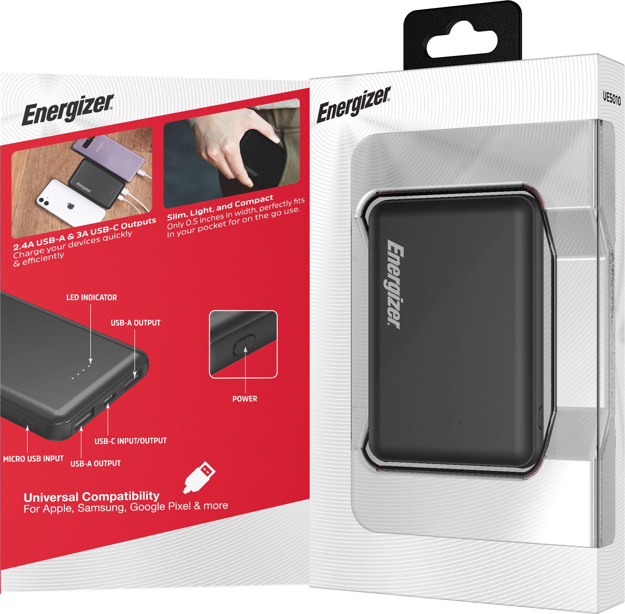 Alt View 15. Energizer - MAX 5,000 mAh Ultra-Slim, 3-Port USB-C High Speed Universal Portable Charger Power bank, Charges Three Devices at Once - Black.