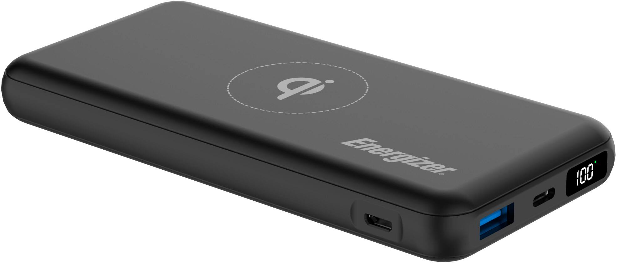 Angle. Energizer - Ultimate Lithium 10,000 mAh 20W USB-C PD & 15W Qi Wireless 4-Port Portable Battery Charger Power Bank with LCD Display - Black.