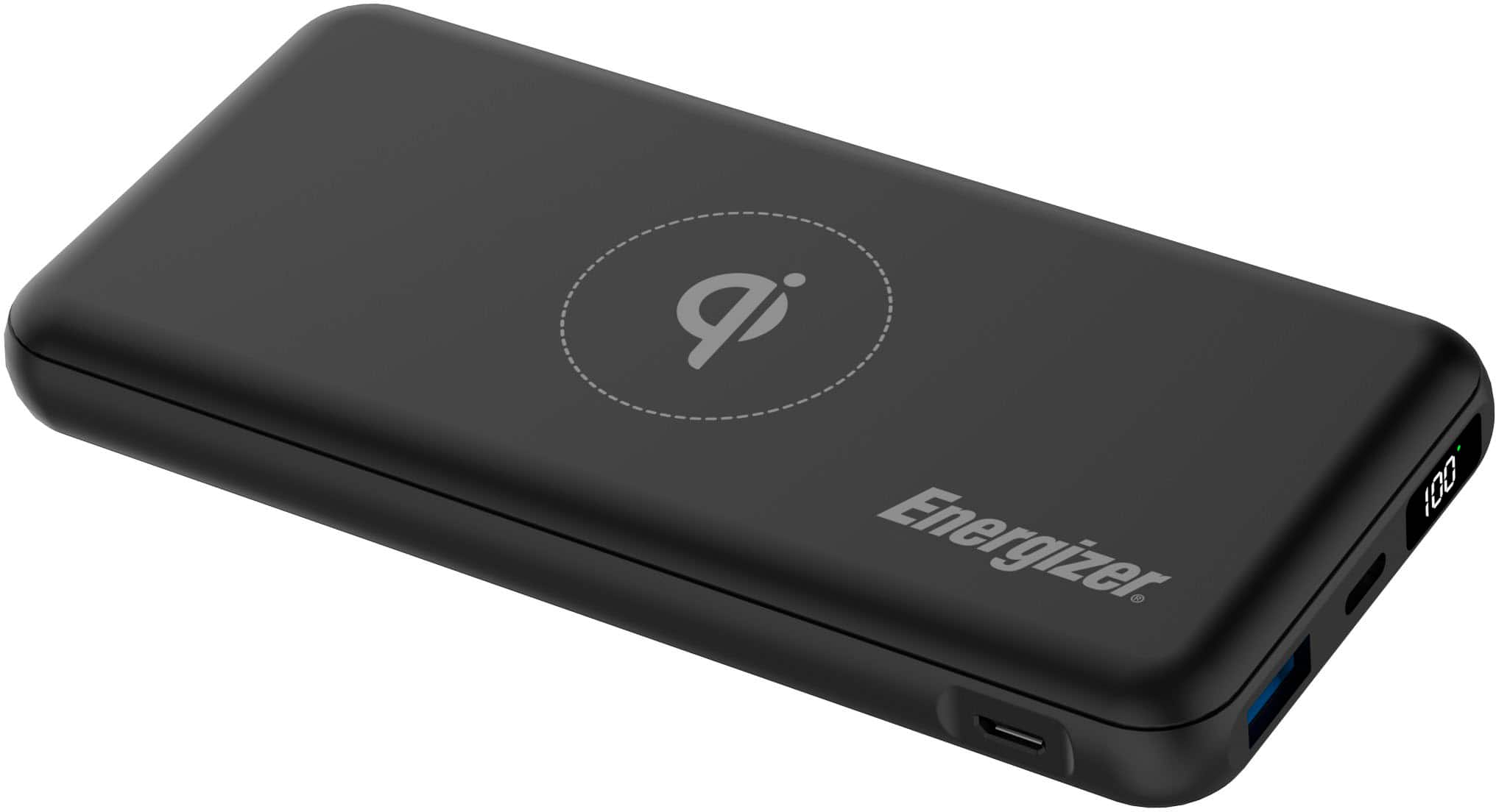 Front. Energizer - Ultimate Lithium 10,000 mAh 20W USB-C PD & 15W Qi Wireless 4-Port Portable Battery Charger Power Bank with LCD Display - Black.
