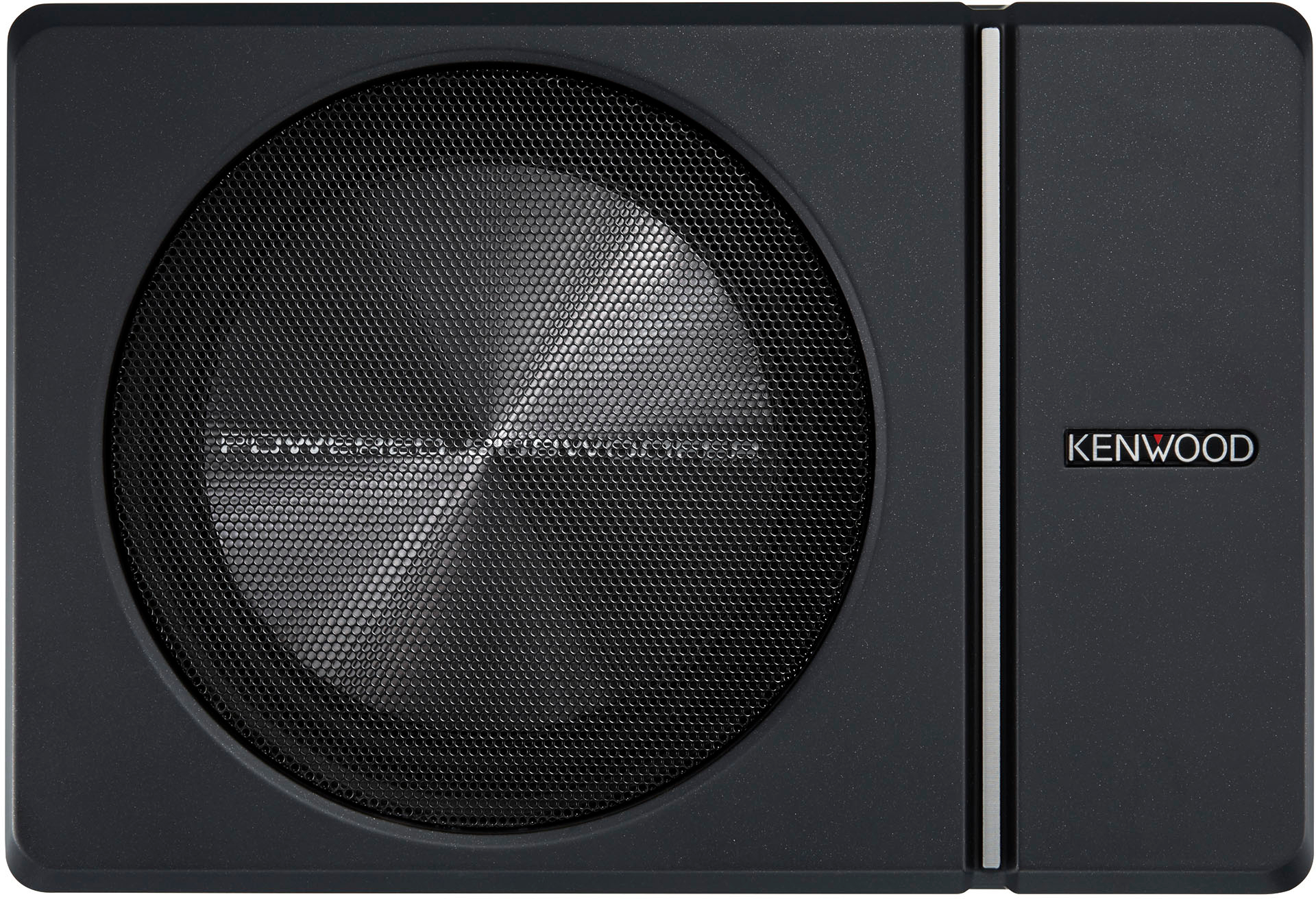 Angle View: KENWOOD -Compact 8" Subwoofer with Enclosure and integrated 250W Amplifier - Black