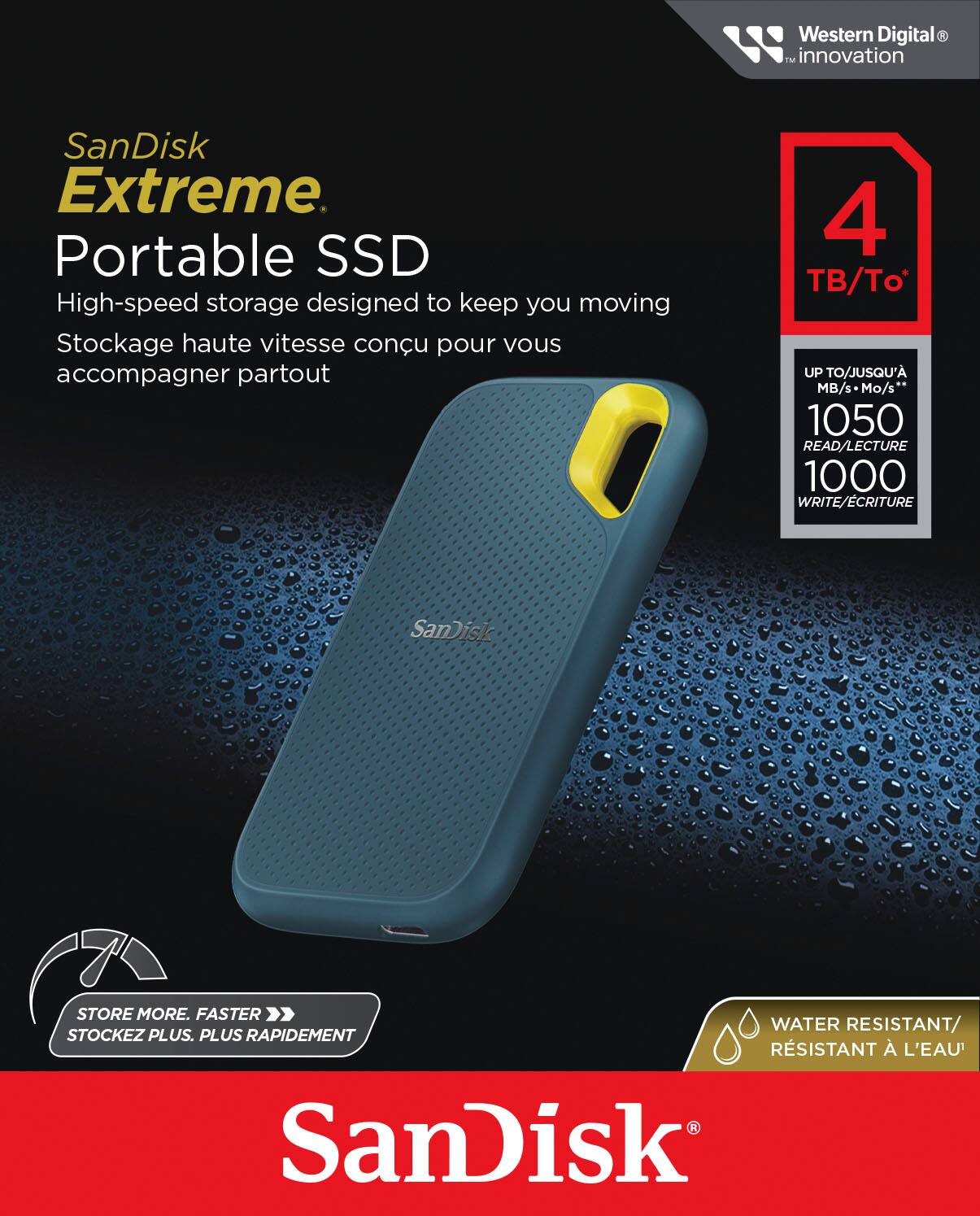Left. SanDisk - Extreme Portable 4TB External USB-C NVMe SSD - Monterey.