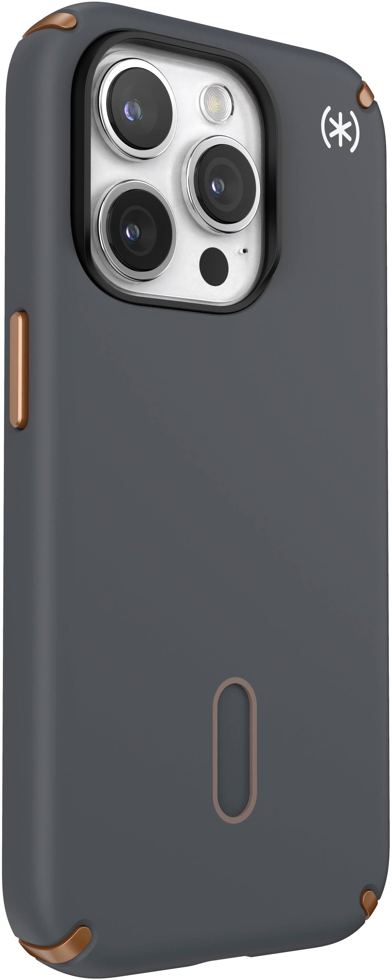 Angle. Speck - Presidio2 Pro ClickLock Case with Magsafe for Apple iPhone 15 Pro - Charcoal/Cool Bronze.